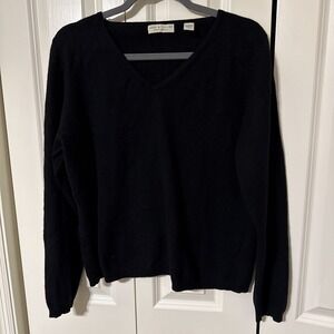 Women's Lord & Taylor Black Two Poly Cashmere Xl Classic Preppy